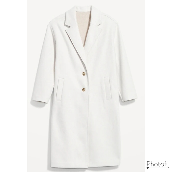 NWT Women's Old Navy Soft Brushed Long Dress Coat - Ivory Cream Winter White - Picture 3 of 16